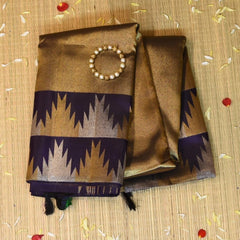 Kanchivaram Golden Saree With Gold & Silver Jari Boarder with Blouse