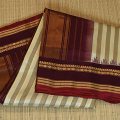 Khaki and Cream Pure Gadwal Silk Saree with Understated Charm