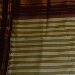 Khaki and Cream Pure Gadwal Silk Saree with Understated Charm