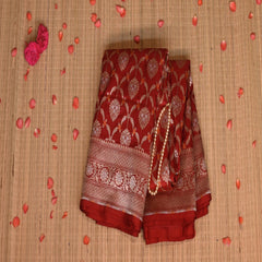 Benarasi pure silk brick red saree with jari work