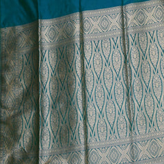 Benarasi pure silk dark turquoise blue saree with jari work