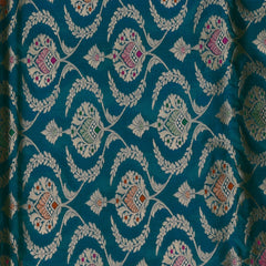 Benarasi pure silk dark turquoise blue saree with jari work