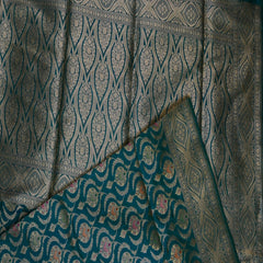 Benarasi pure silk dark turquoise blue saree with jari work