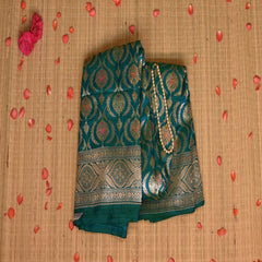 Benarasi pure silk dark turquoise blue saree with jari work
