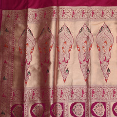 Benarasi pure silk deep pink saree with full jari work