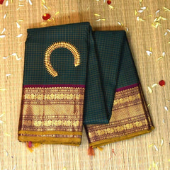 Kanchivaram Bottle Green Saree Jari Boarder Half Jari