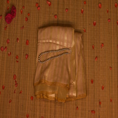 Benarasi monga silk khadi saree with gold jari stripes