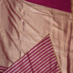 Benarasi monga silk deep pink saree with gold jari stripes