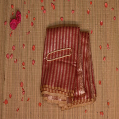 Benarasi monga silk red saree with gold jari stripes
