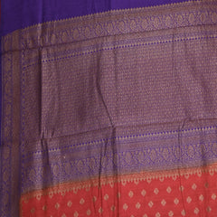 Benarasi linen silk brick red saree with violet jari boarder