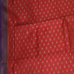 Benarasi linen silk brick red saree with violet jari boarder