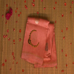 benarasi kathan silk light coral saree with blouse