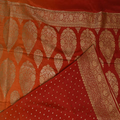 Benarasi crepe silk red & orange mix saree with jari boarder