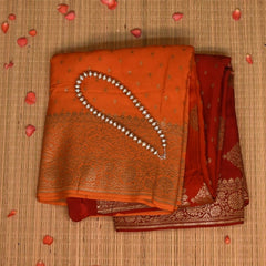 Benarasi crepe silk red & orange mix saree with jari boarder