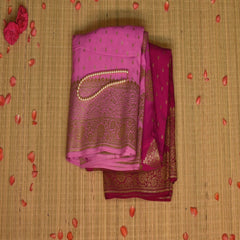 Benarasi Crepe silk saree pink saree with jari boarder