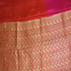 Benarasi crepe silk pink and red mix saree with jari boarder