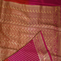 Benarasi crepe silk pink and red mix saree with jari boarder