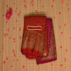 Benarasi crepe silk pink and red mix saree with jari boarder