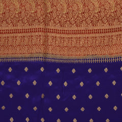 Benarasi crepe silk ink blue saree with brick red jari boarder