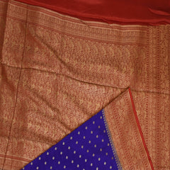 Benarasi crepe silk ink blue saree with brick red jari boarder