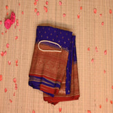 Benarasi crepe silk ink blue saree with brick red jari boarder