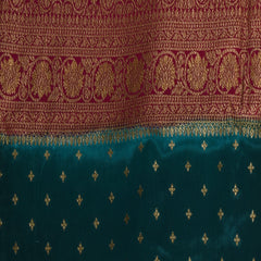 Benarasi crepe silk rama green saree with pink jari boarder