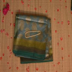 Benarasi rangkart chanderi silk aquamarine saree with jari boarder