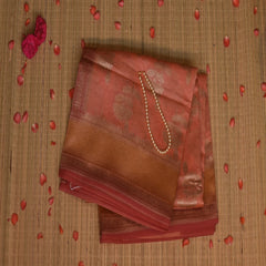 Benarasi rangkart chanderi silk light coral color saree with jari boarder