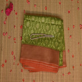 Benarasi rangkart chanderi silk green saree with coral color jari boarder