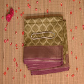 Benarasi rangkart chanderi silk lemon chiffon saree with pink jari boarder