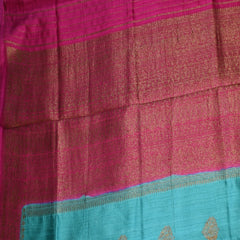 Benarasi tussur silk teal blue saree with pink jari boarder