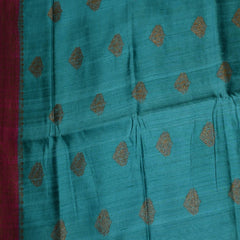 Benarasi tussur silk teal blue saree with pink jari boarder