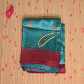 Benarasi tussur silk teal blue saree with pink jari boarder