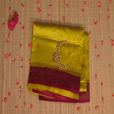 Benarasi tussur silk yellow saree with pink jari boarder