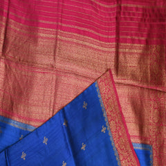 Benarasi tussur silk steel blue saree with pink jari boarder