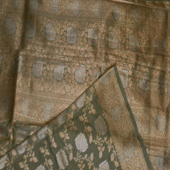 Benarasi pure silk dark sea green saree with jari boarder