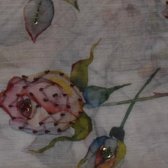 White Cotton Saree with Delicate Rosewood Floral Motifs