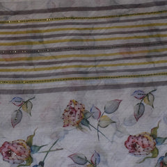 White Cotton Saree with Delicate Rosewood Floral Motifs