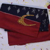 Pochampally Ikkat Navy Blue Saree with Red Border and Blouse