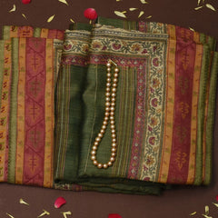 Tussar Silk Olive Moss Saree with Blouse