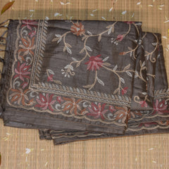 Pure tussar beige saree with thread work boarder