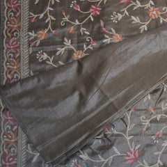 Pure tussar beige saree with thread work boarder