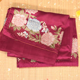 Semi Tussar magenta saree with thread work boarder