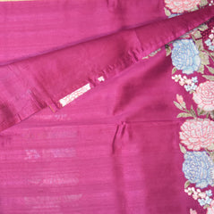 Semi Tussar magenta saree with thread work boarder