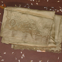 Pure Tussar mehandi green thread work boarder