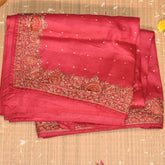 Pure Tussar Rani pink saree with thread work boarder