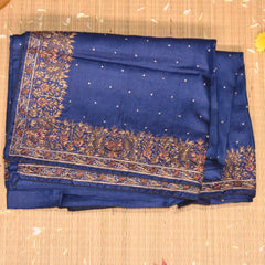 Pure Tussar Navy Blue saree embroidery work boarder