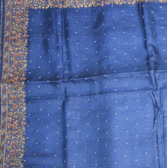 Pure Tussar Navy Blue saree embroidery work boarder