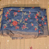 Pure Tussar Navy blue saree full tread work