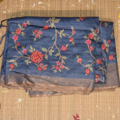 Pure Tussar Navy blue saree full tread work